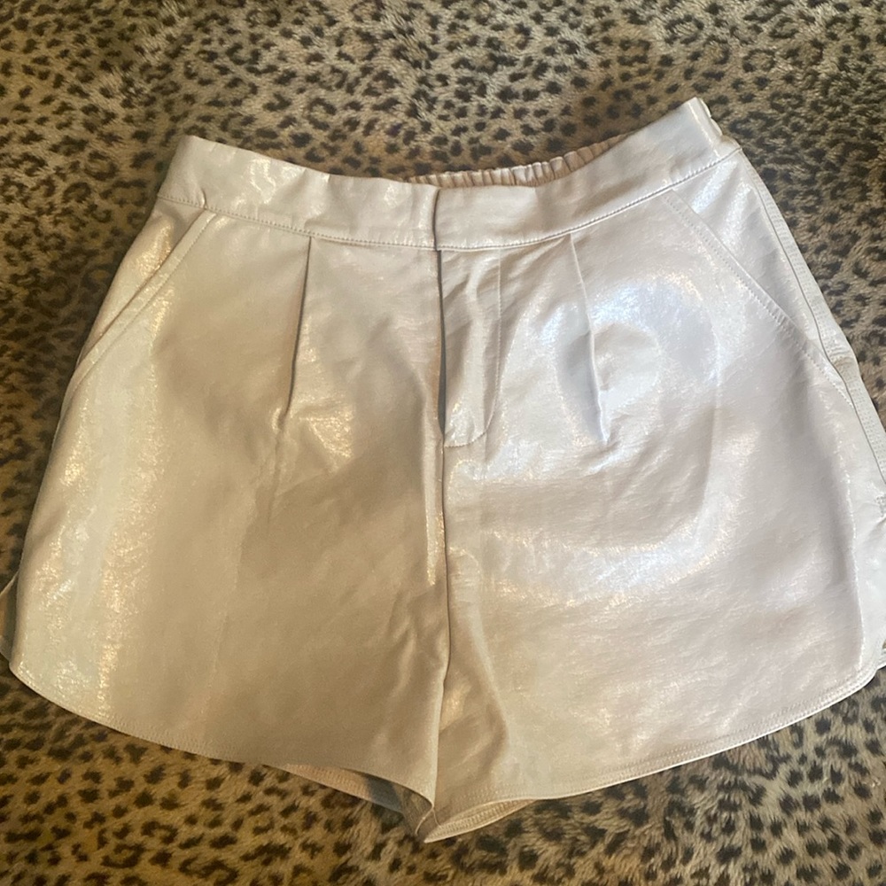 GREY LAB Shimmery Ivory High-Waist Shorts